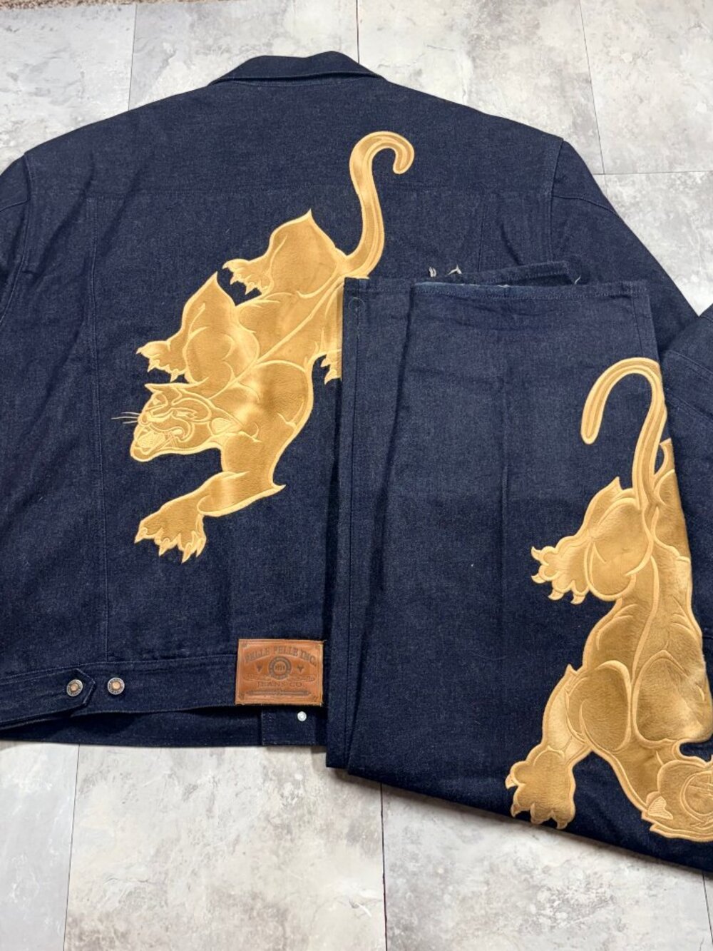 Pelle Pelle Panther Denim Set Jacket XXL Jeans 40